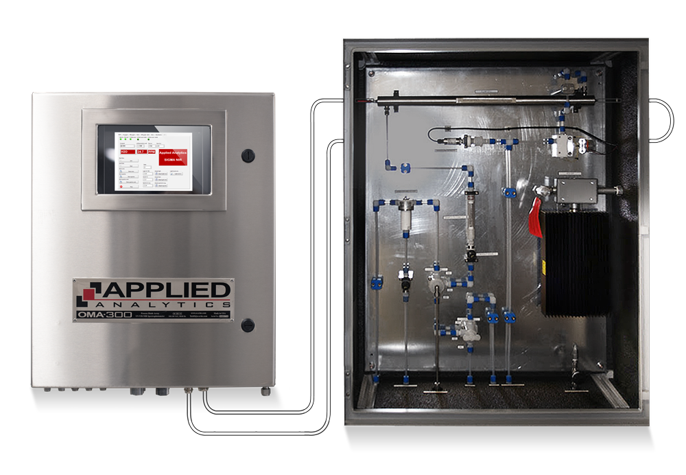 Applied Analytics OMA-300 process analyzer measuring oxygen and ethylene in direct chlorination vent gas.